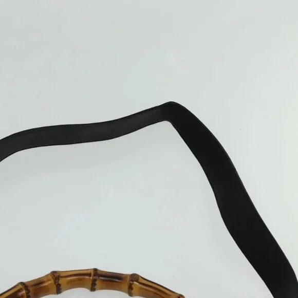 GUCCI Bamboo Hand Bag Leather 2way Black Gold 001 2123 1577 Auth 135785
